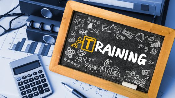 The word "training" written on a board to represent professional development