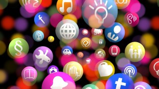 Pictures showing a lot of phone apps in bubbles