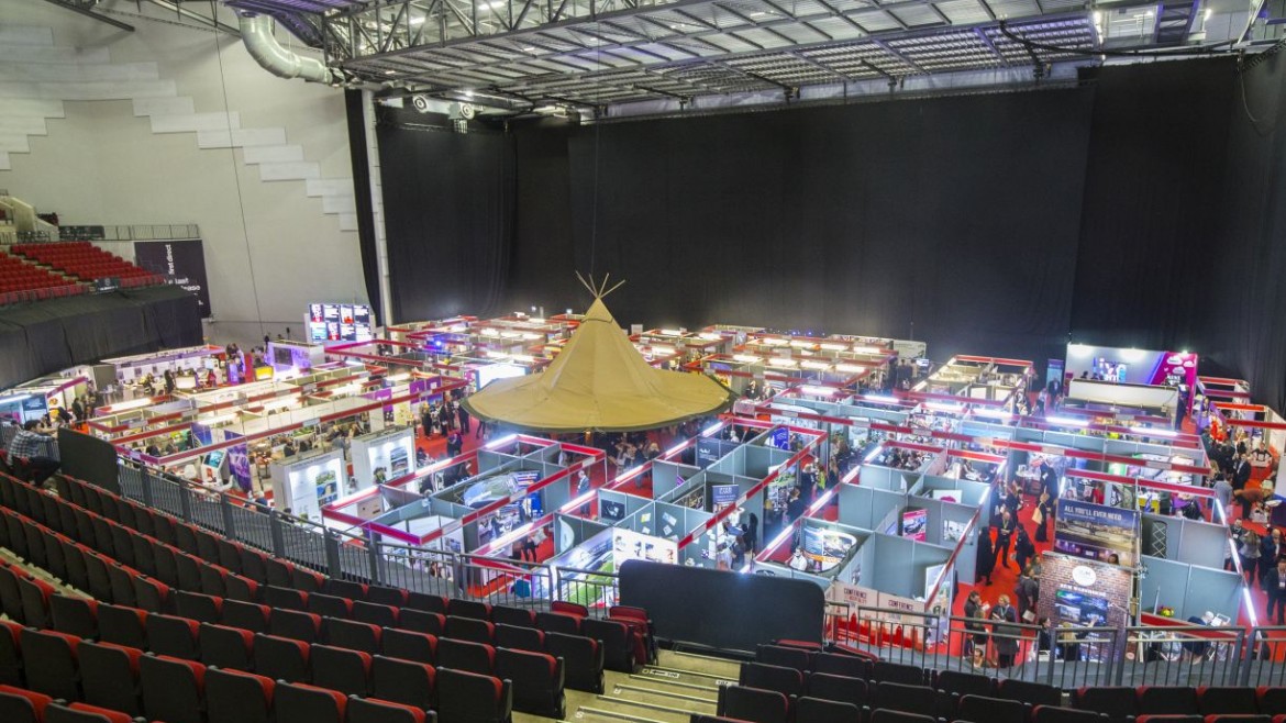 Over the top shot of the event with stalls and stands