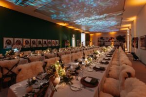 dining room decorated with sheepskin