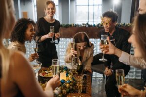 employees celebrating Christmas at work