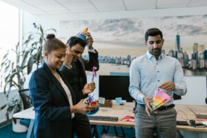 colleagues celebrating in the office